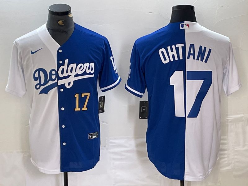 Men Los Angeles Dodgers 17 Ohtani White blue double Nike Game MLB Jersey style 8
